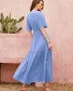 Vacation Half Sleeves Wrap Solid Color V-Neck Maxi Dress