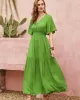 Vacation Half Sleeves Wrap Solid Color V-Neck Maxi Dress