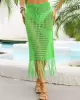 Bandage Hollow See-Through Solid Color Tasseled Wrap Cover-Ups Swimwear