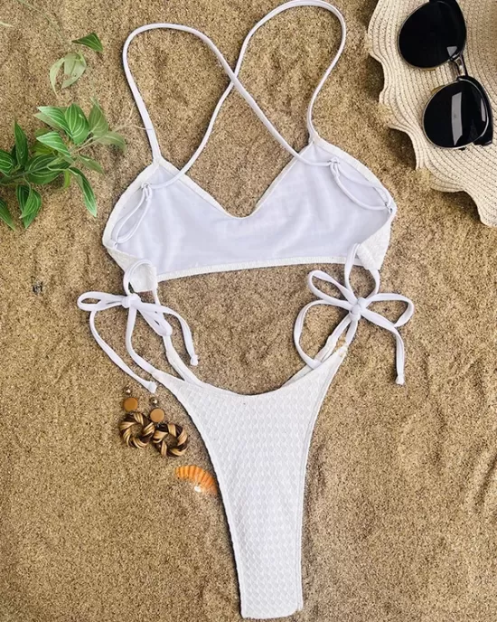 Back Cross Bandage Belly-Hollow Solid Color Wrap One-Piece Swimwear