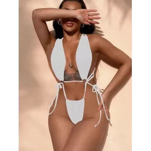 Back Cross Bandage Belly-Hollow Solid Color Wrap One-Piece Swimwear