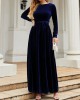 Belted Pleated Solid Color Zipper Long Sleeves Wrap Round-Neck Maxi Dresses