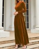 Belted Pleated Solid Color Zipper Long Sleeves Wrap Round-Neck Maxi Dresses