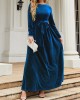 Belted Pleated Solid Color Zipper Long Sleeves Wrap Round-Neck Maxi Dresses