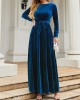 Belted Pleated Solid Color Zipper Long Sleeves Wrap Round-Neck Maxi Dresses