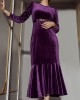 Belted Solid Color Zipper Mermaid Wrap Round-Neck Midi Dresses