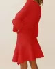 Solid Color Puff Sleeves Wrap Round-Neck Sweater Dress