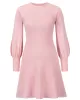 Solid Color Puff Sleeves Wrap Round-Neck Sweater Dress