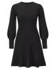 Solid Color Puff Sleeves Wrap Round-Neck Sweater Dress