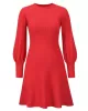 Solid Color Puff Sleeves Wrap Round-Neck Sweater Dress