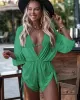 Three Pieces Set Loose Solid Color Padded Halter-Neck Bikini Swimsuit &Cover-Ups Rompers Swimwear