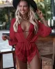 Three Pieces Set Loose Solid Color Padded Halter-Neck Bikini Swimsuit &Cover-Ups Rompers Swimwear