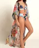 Floral Chiffon Half Sleeve Loose Long Cardigan Cover-Up Swimwear