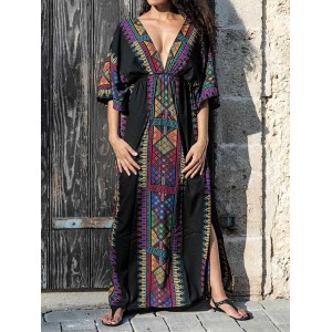 Ethnic Printed Flared Sleeves Cover-Ups Tops