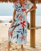 Short Sleeve V-Neck Midi Dress Cover-Up Swimwear