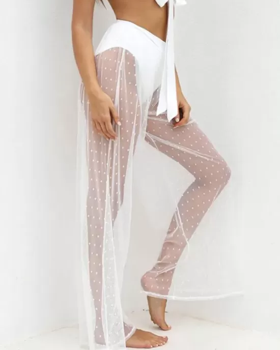 See-Through Gauze Split-Joint Beach Trousers