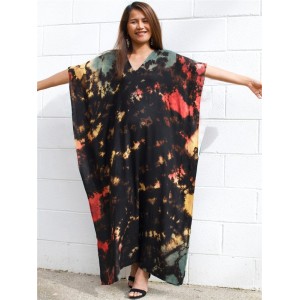 Bohemia Oversized Multicolor Printed Batwing Sleeves Cover-Up