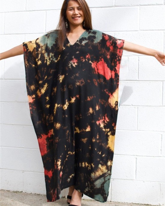 Bohemia Oversized Multicolor Printed Batwing Sleeves Cover-Up