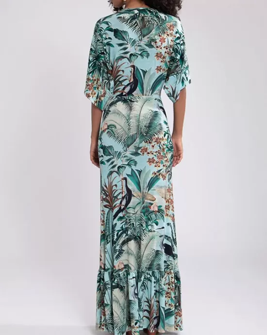 Floral-Print Half Sleeve Knotted Maxi Dress