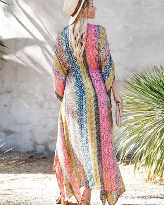 Ethnic Printed Sun Protection Cover-Ups Tops