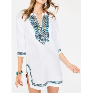 Embroidered Half Sleeves Cover-Ups Tops