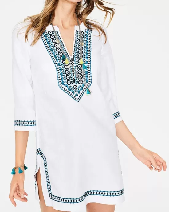 Embroidered Half Sleeves Cover-Ups Tops