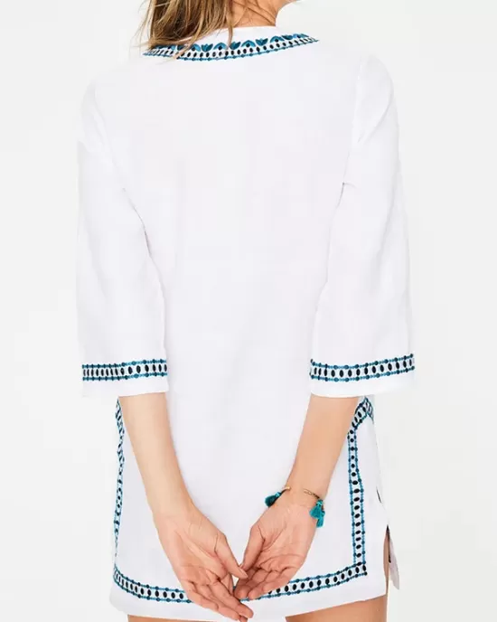 Embroidered Half Sleeves Cover-Ups Tops