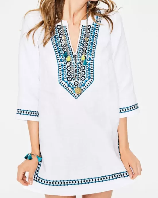 Embroidered Half Sleeves Cover-Ups Tops