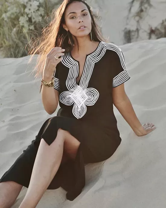 V-Neck Embroidered Split-Side Short Sleeve Cover-Up Swimwear