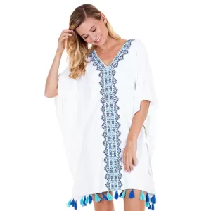 Printed Batwing Sleeves Tasseled Cover-up