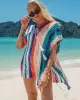 Loose Contrast Color Striped Hollow Split-Side Cover Up