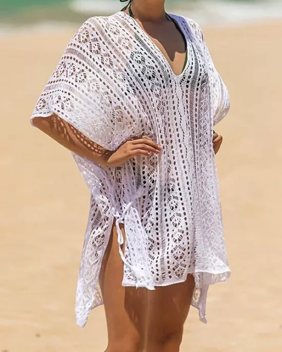 Lace Hollow Bat Sleeves Poncho Cover-Ups Tops