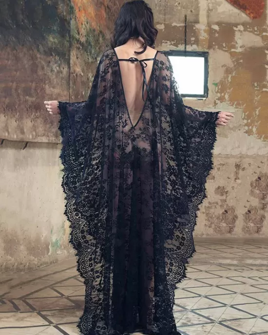 Deep V-neck Backless Lace-up See-through Cover-ups