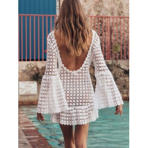 Lace Hollow Flared Sleeve Backless Mini Dress