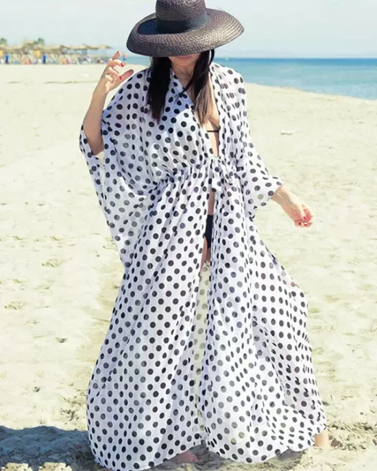 Long Sleeves Floral Printed Chiffon Cardigan Cover-Up Swimwear