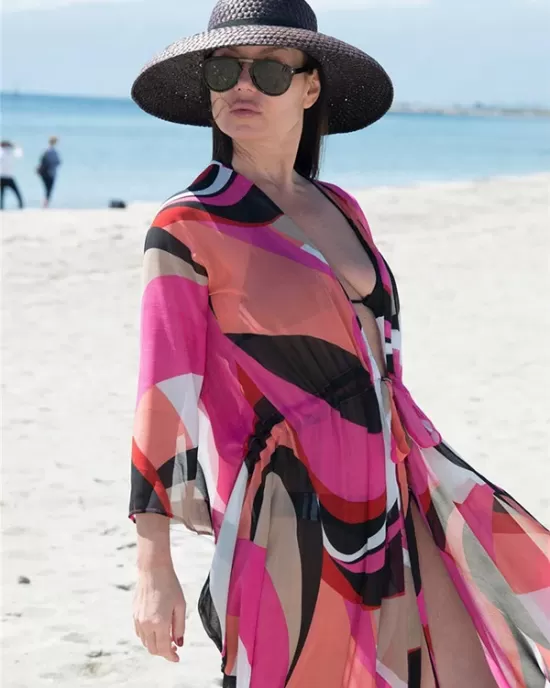 Long Sleeves Floral Printed Chiffon Cardigan Cover-Up Swimwear