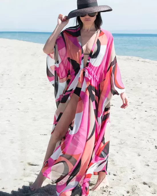 Long Sleeves Floral Printed Chiffon Cardigan Cover-Up Swimwear