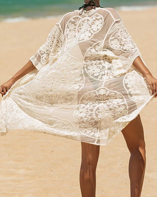 Ragged Embellished See-Through Vacation Cover-Ups