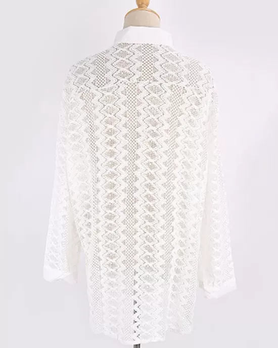 See-Through Lace Split-Joint Long Sleeved Shirt Cover-Ups Tops