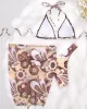 Floral-Print Triangles Bikini Swimsuit+Smocked Cover-Up Three-Piece Set