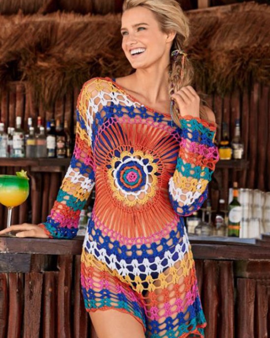 Crochet See-Through Long-Sleeves Cover-Ups