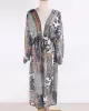 Floral-Print Split-Joint Belted Long Sleeve Tunicshang Cover-Ups