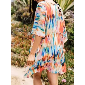 Colorful Gradient Bat Sleeves Belted Cover-Ups Tops