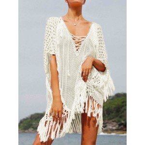 Crochet See-Through Half Sleeves Cover-Ups Tops