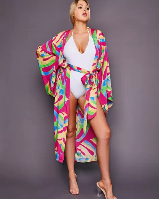 Bohemia Printed Belted Long Sleeves Cover-Up