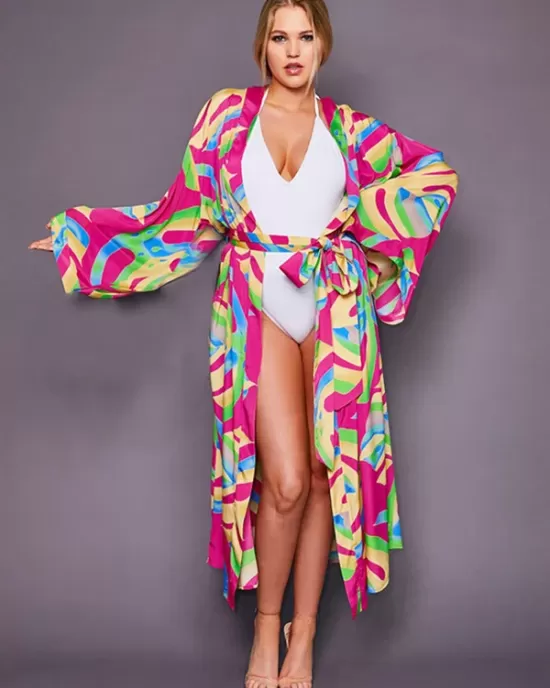 Bohemia Printed Belted Long Sleeves Cover-Up