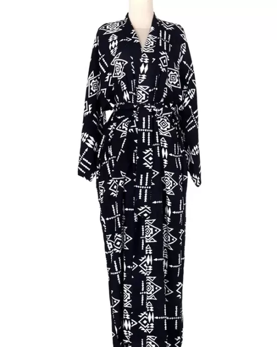 Bohemia Printed Belted Long Sleeves Cover-Up