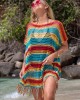 Loose Bandage Contrast Color Tasseled Split-Side Cover Up