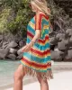 Loose Bandage Contrast Color Tasseled Split-Side Cover Up