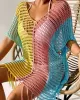 Vacation Loose Patchwork V-Neck Cover-Ups Swimwear